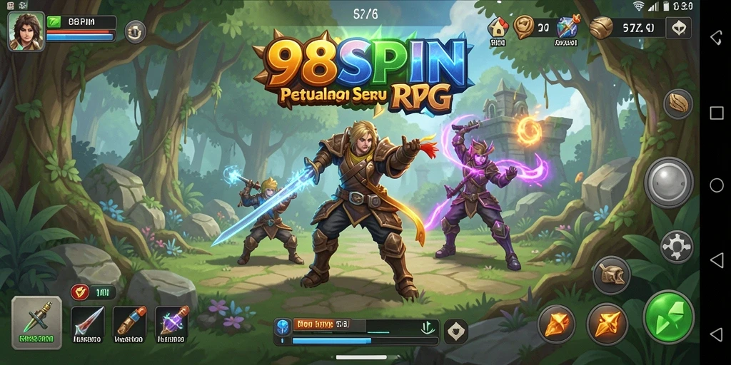 Screenshot gameplay 98SPIN menunjukkan pertempuran seru dalam dunia RPG.