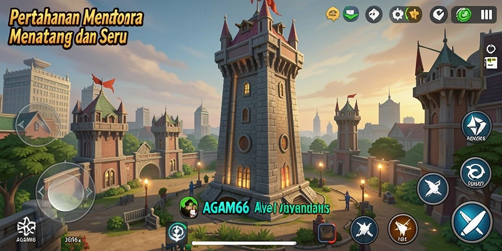Gameplay AGAM66 menampilkan pertempuran menara yang mendebarkan dan penuh strategi.