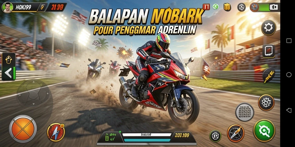 Screenshot HOKI99 menampilkan aksi balapan motor yang seru dan menegangkan.