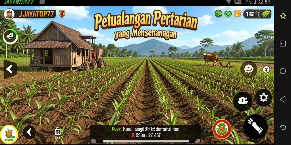 Screenshot gameplay JAYATOP77 menampilkan kebun yang indah dan tanaman subur.