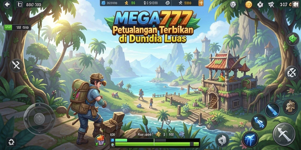 Screenshot utama MEGA777 menampilkan aksi petualangan Open World yang seru.